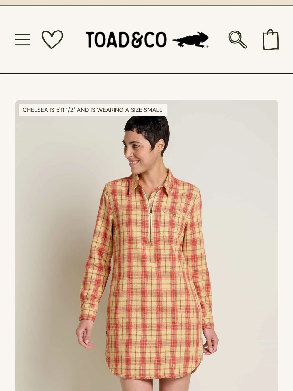 Toad&Co green and blue Plaid Zip-Front Shirt Dress